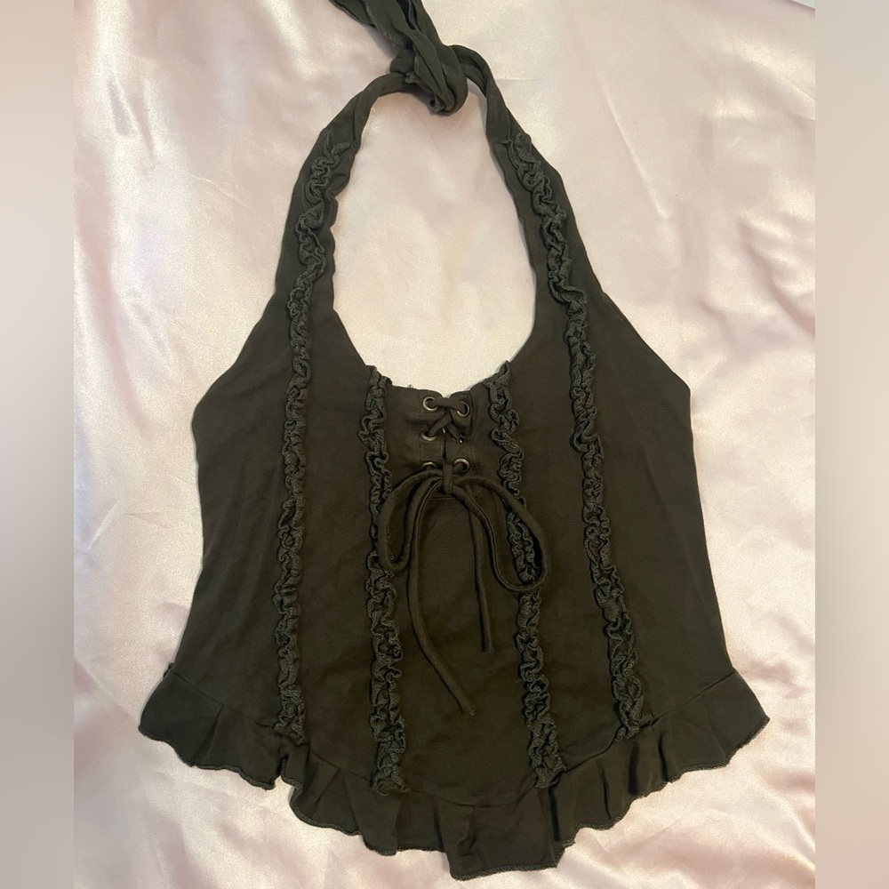 Fairycore Ruffled Halter Top Green